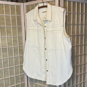 Free People Floral Eyelet Sleeveless White Denim Vest Size M NWT